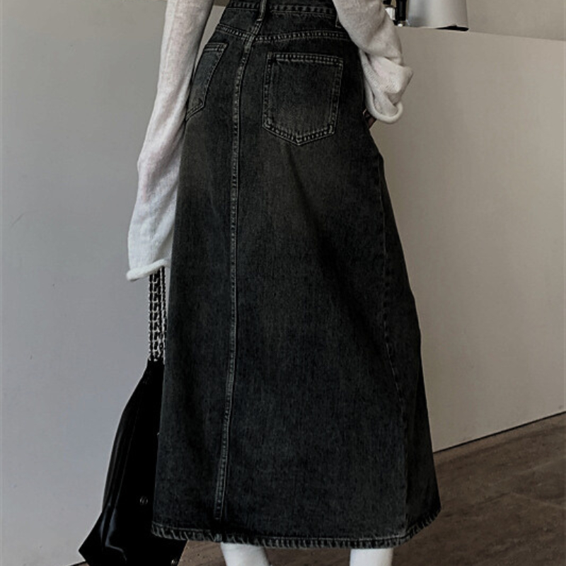 [Mã FATREND2810 giảm đến 30k tối đa 99k] Chân váy jean dài cạp cao váy bò demin dáng chữ a cho nữ phong cách Ulzzang V12
