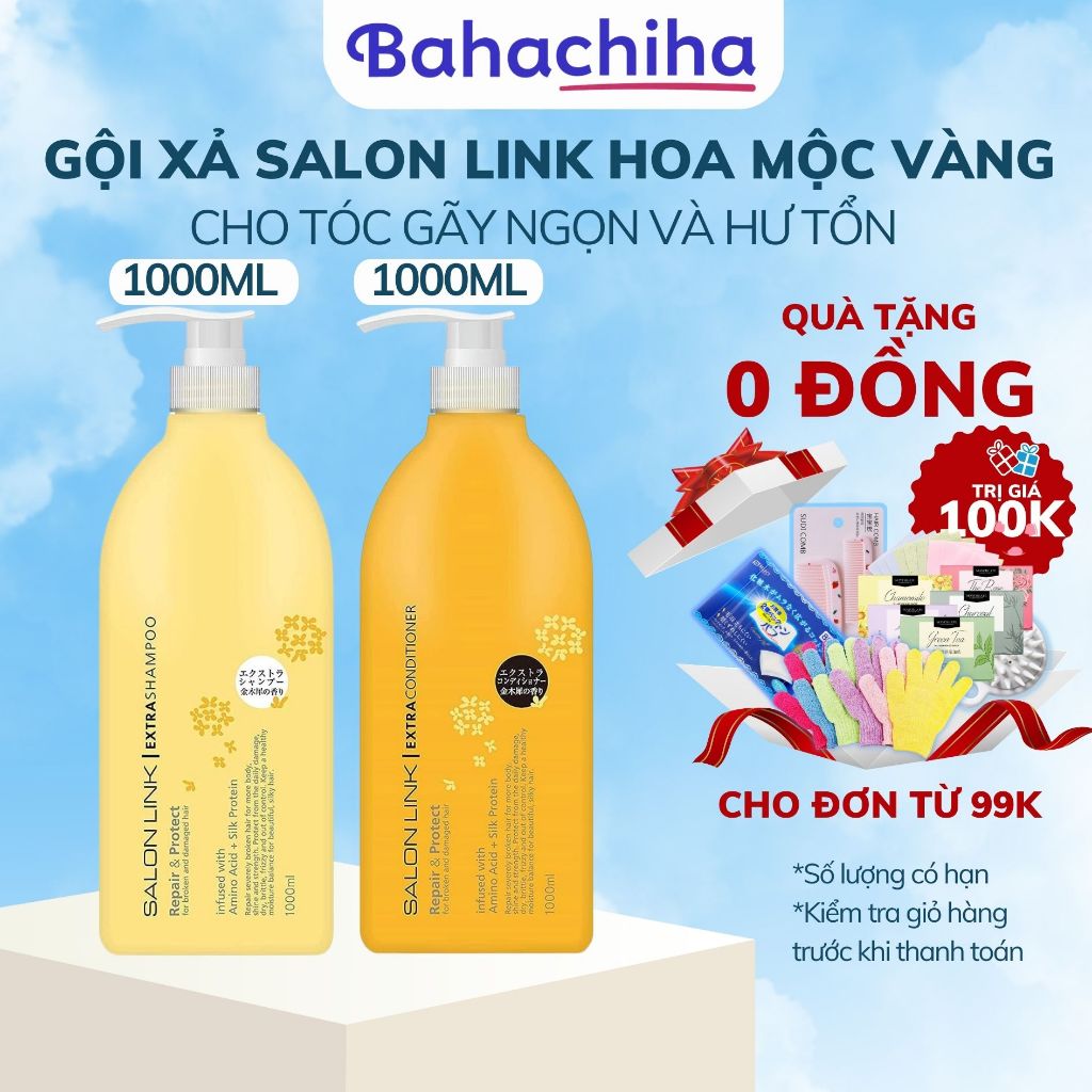 Bộ dầu gội xả siêu dưỡng phục hồi tóc hư tổn Salon Link chiết xuất hoa mộc vàng Nhật Bản 1000ml - Bahachiha