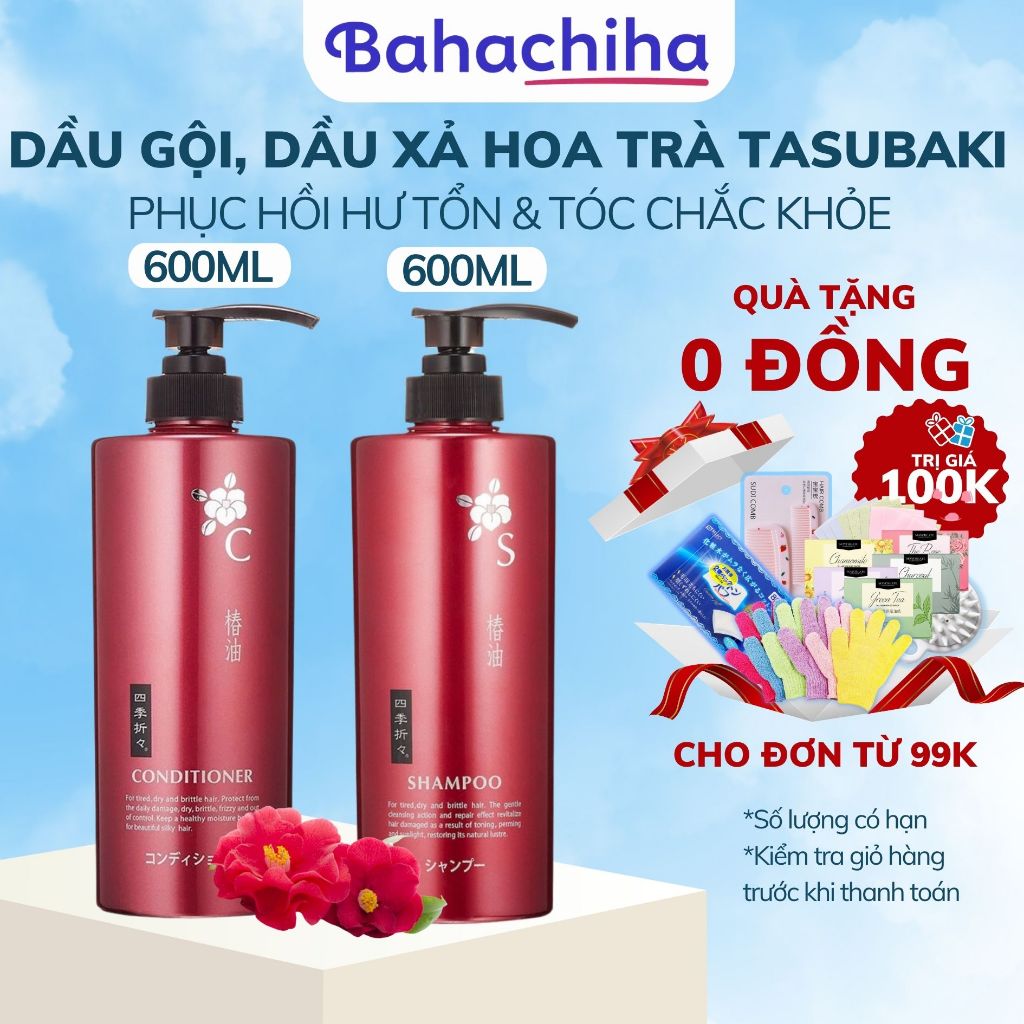 Combo dầu gội dầu xả Kumano Tsubaki triết xuất hoa trà giúp làm sạch gàu bảo vệ tóc khỏi hư tổn - Bahachiha