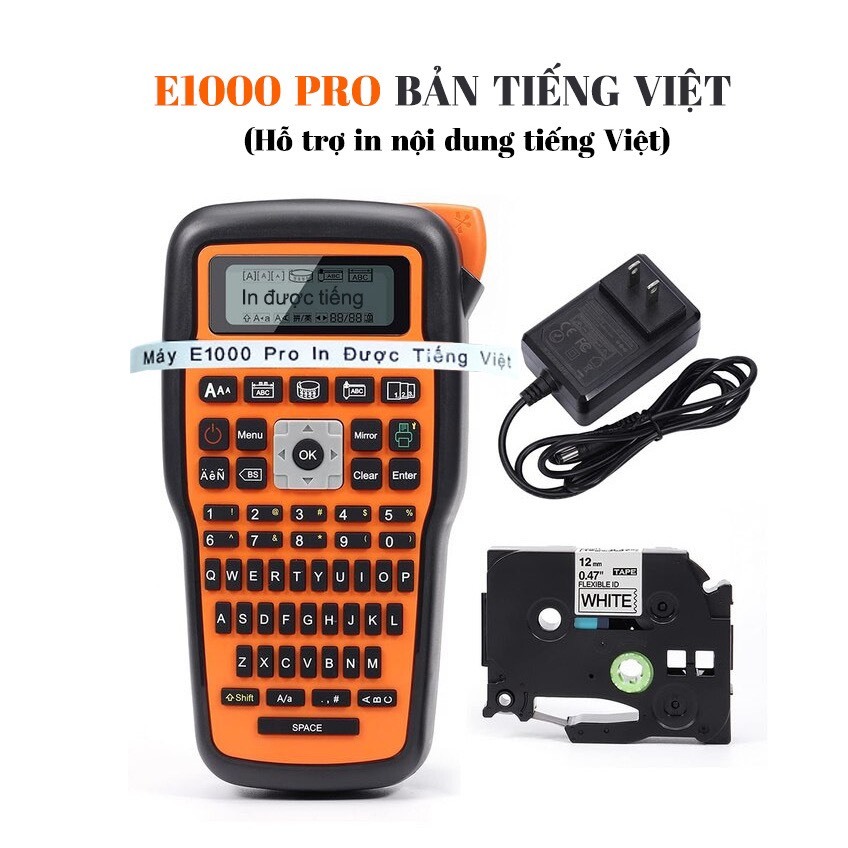 Máy in nhãn cầm tay E1000 PRO Bản Tiếng Việt I Có Adapter I Kèm 1 cuộn nhãn 12mm