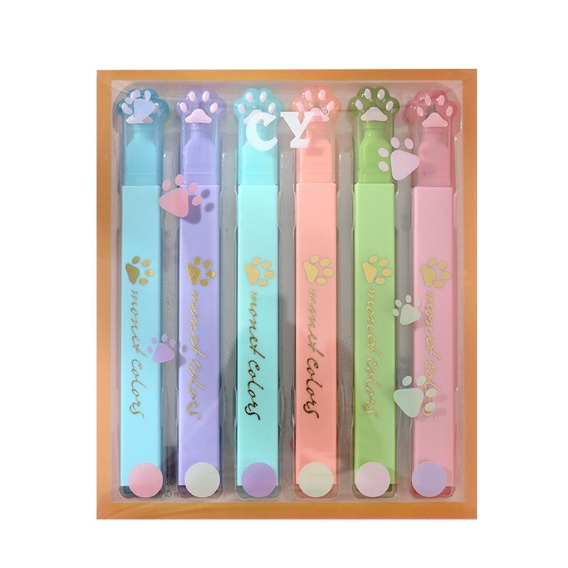 Bút highlight 6 màu vuốt mèo cute