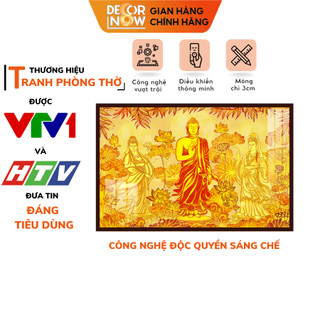 Tranh trúc chỉ in ngang tam thế phật decornow, đèn thờ trang trí bàn thờ phật, làm đèn hào quang sau tượng phật dcn-tc97