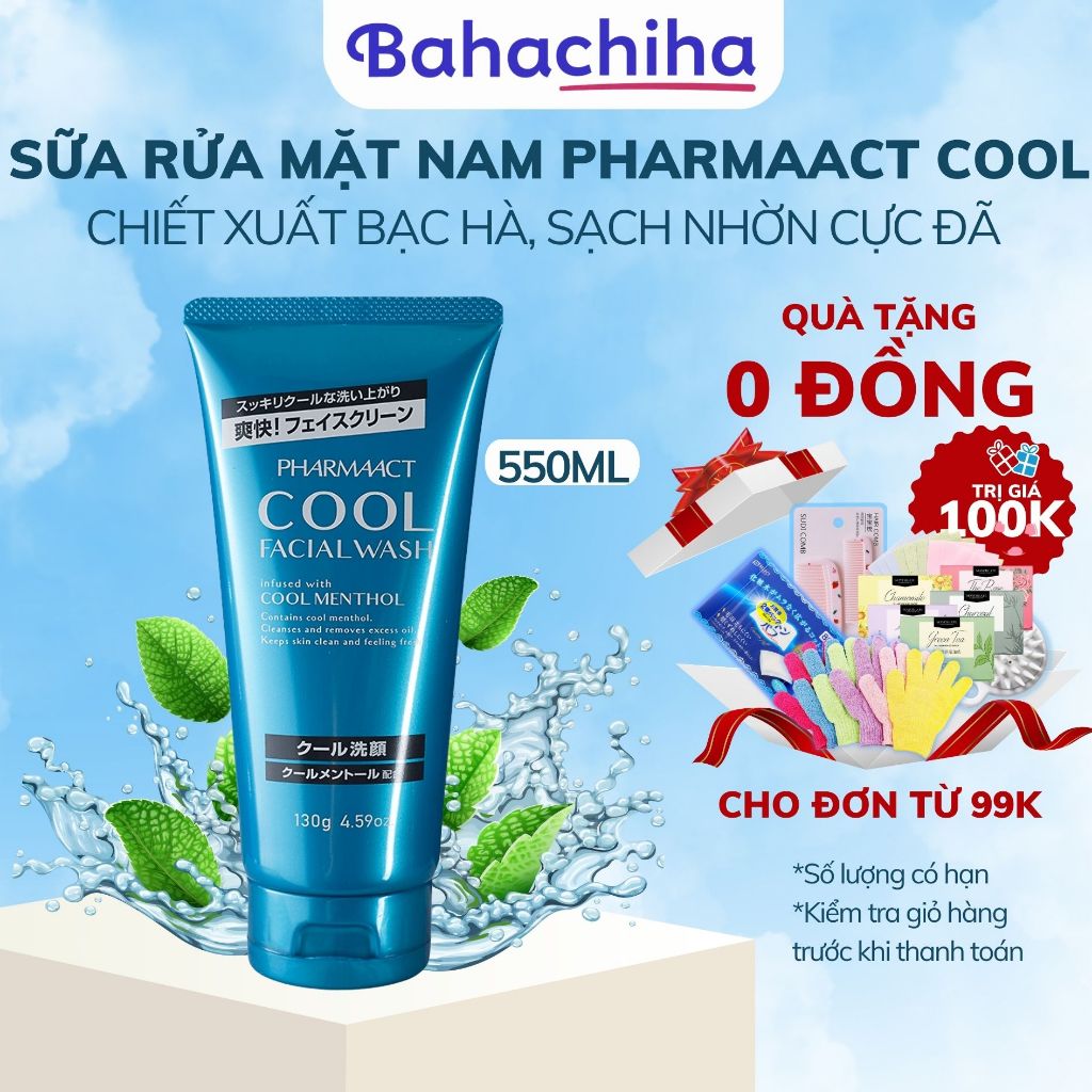 Sữa rửa mặt nam Pharmaact Cool Facial Foam 130g Kumano bạc hà mát lạnh loại bỏ bã nhờn - Bahachiha