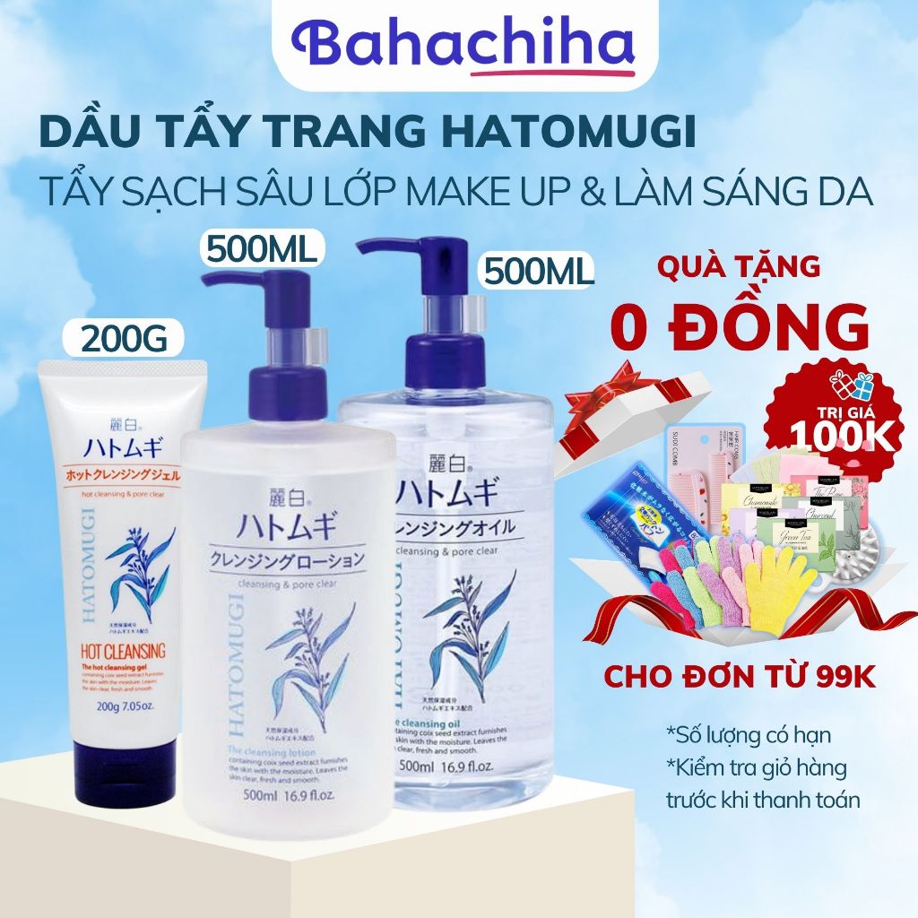 Dầu tẩy trang Hatomugi KUMANO Hatomugi Cleansing Oil 500ml sạch sâu và dưỡng ẩm cho da chiết xuất hạt ý dĩ - Bahachiha