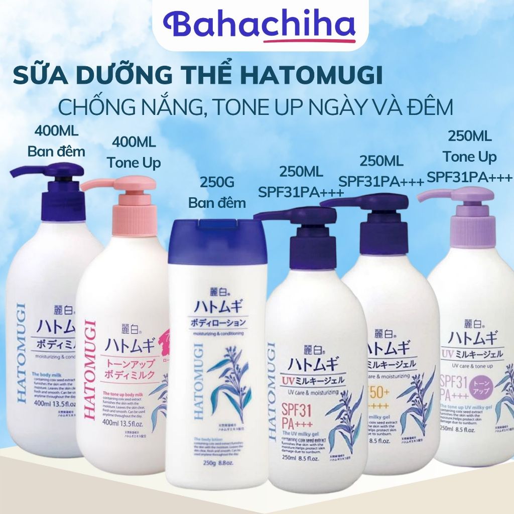 Sữa dưỡng thể chống nắng Hatomugi KUMANO UV Milky Gel SPF31 PA Chiết xuất hạt ý dĩ - Bahachiha