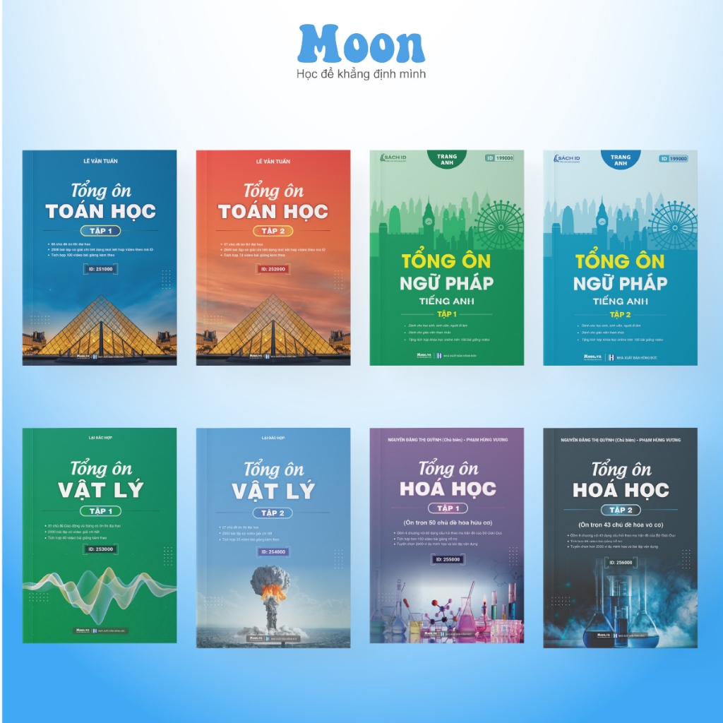 Sách Tổng ôn kiến thức lớp 12 môn Toán, Lý, Hoá, Anh, ôn thi thpt quốc gia 2023 Moonbook
