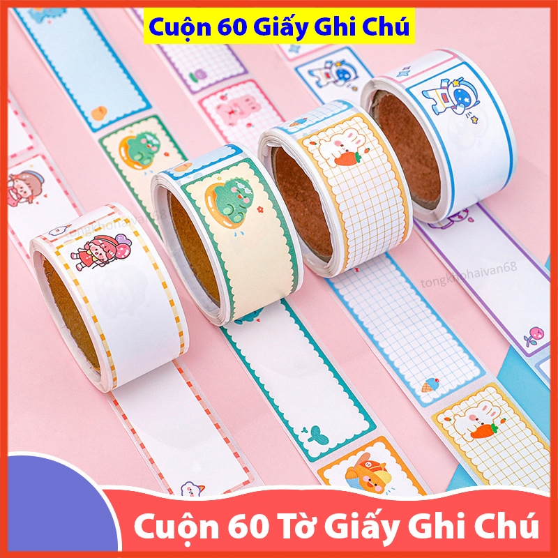 Nhãn Dán Ghi Chú Đa Năng Dạng Cuộn Set 60 Tờ Băng Dính Kiểu Hoạt Hình Đa Năng Cho Học Sinh Thiết Kết Đơn Giản Tiện Dụng