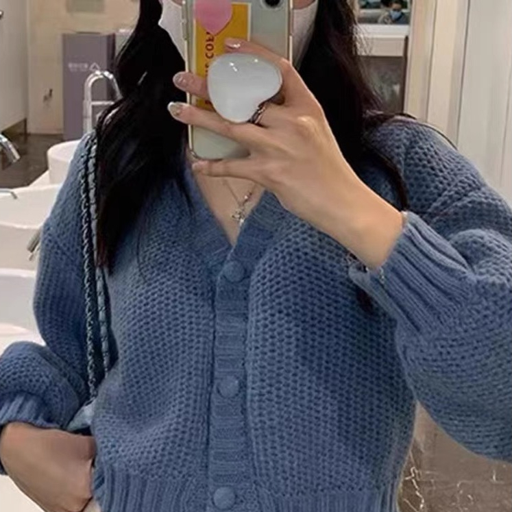 Cardigan croptop len tay dài dáng rộng, áo len cardigan croptop nữ dài tay