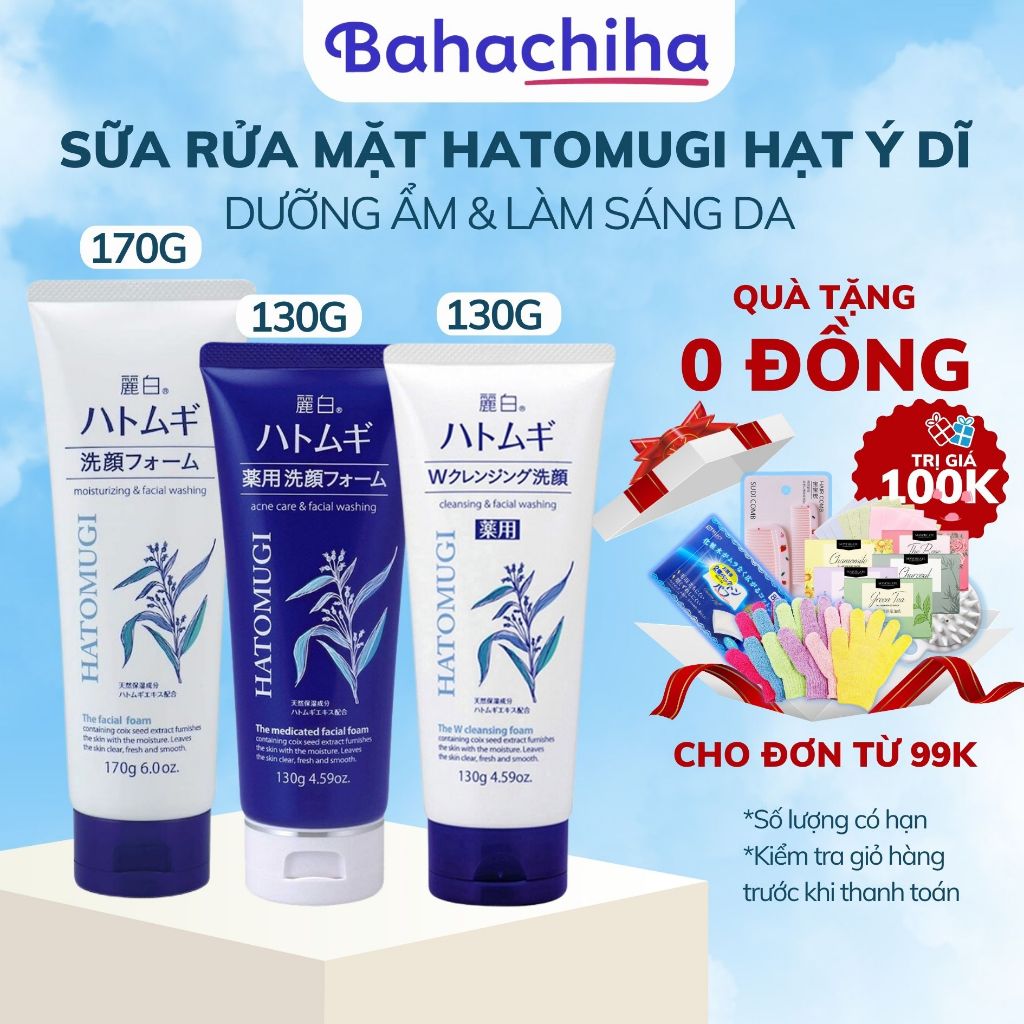 Sữa rửa mặt Reihaku Hatomugi 130g dưỡng ẩm trắng da chiết xuất hạt ý dĩ Nhật - Bahachiha