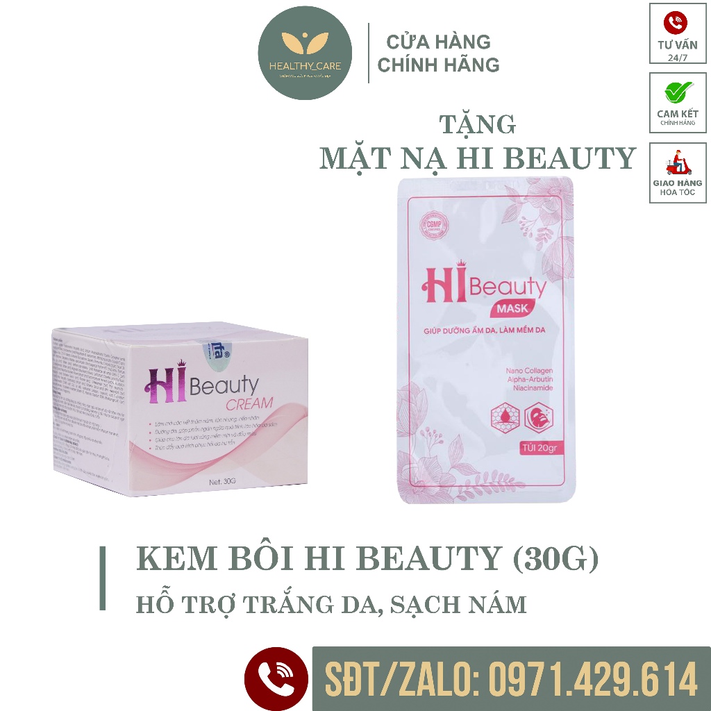 Kem bôi Hi Beauty Tặng Mask Hi Beauty [CHÍNH HÃNG] Kem bôi Hi Beauty Trắng Da, Sạch Nám Hũ 30g