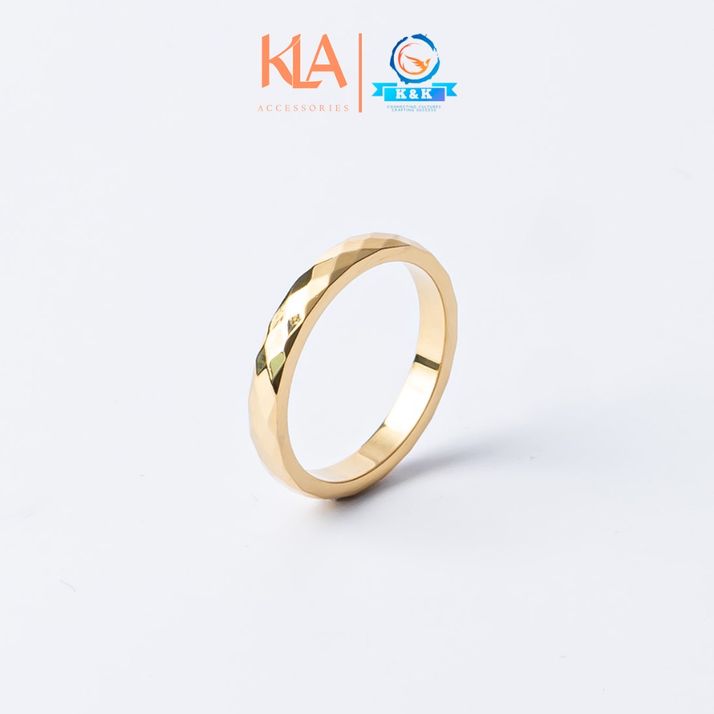 Nhẫn Titan Mạ Vàng KLA|K&K KLA11 Lăng Trụ Góc Cạnh Thiết Kế Cao Cấp Không Gỉ