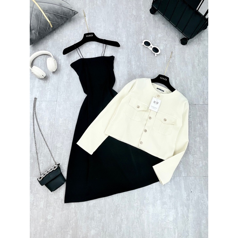 SET VÁY 2S ĐEN MIX KHOÁC DẠ TWEET 2 MÀU