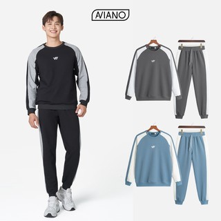 Bộ Đồ Nam AVIANO Chất Nỉ Dài Tay Cao Cấp, Bộ Thể Thao Nam Cổ Tròn Thu Đông 4 Màu
