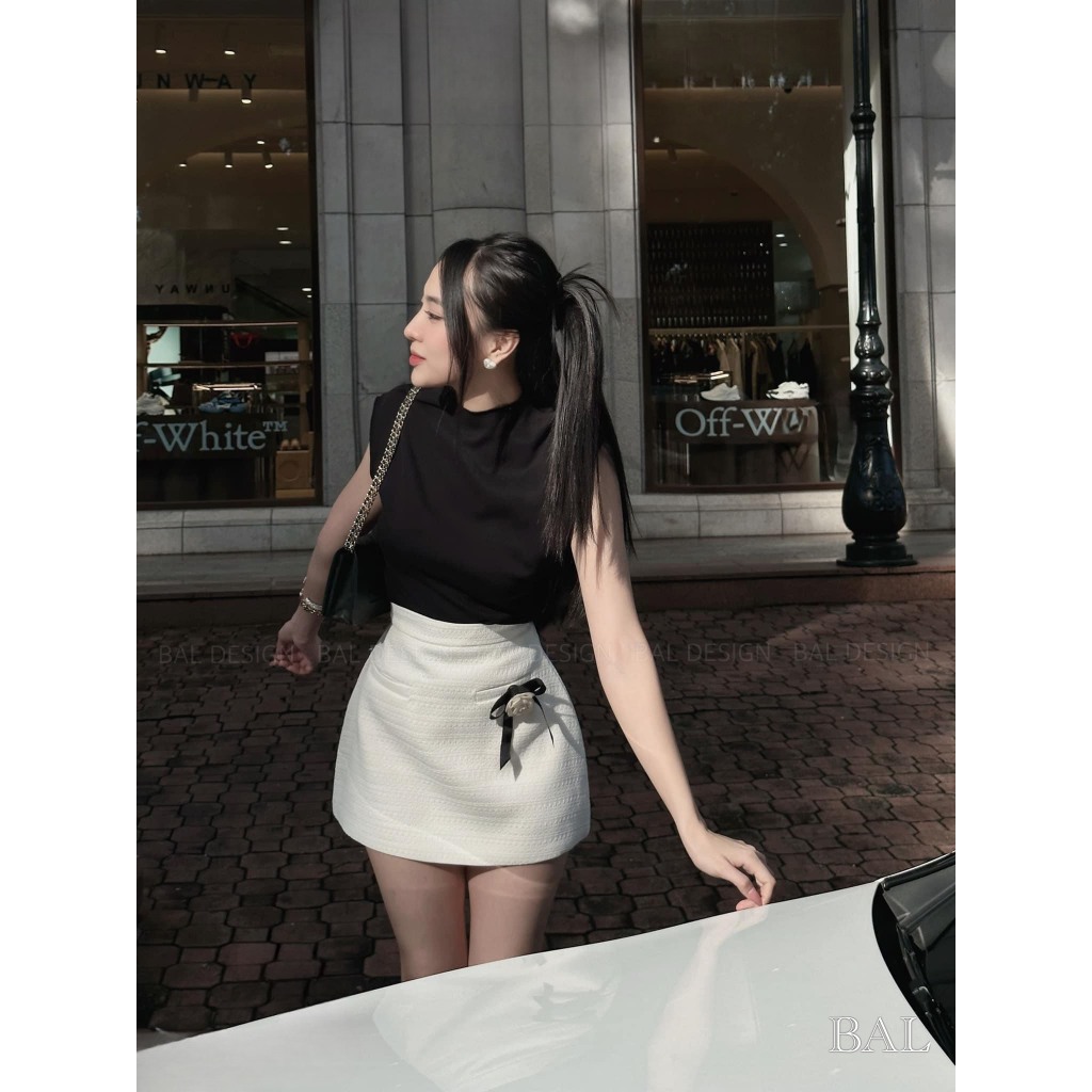 Set váy chữ A kèm áo tag hoa , set đồ đi chơi