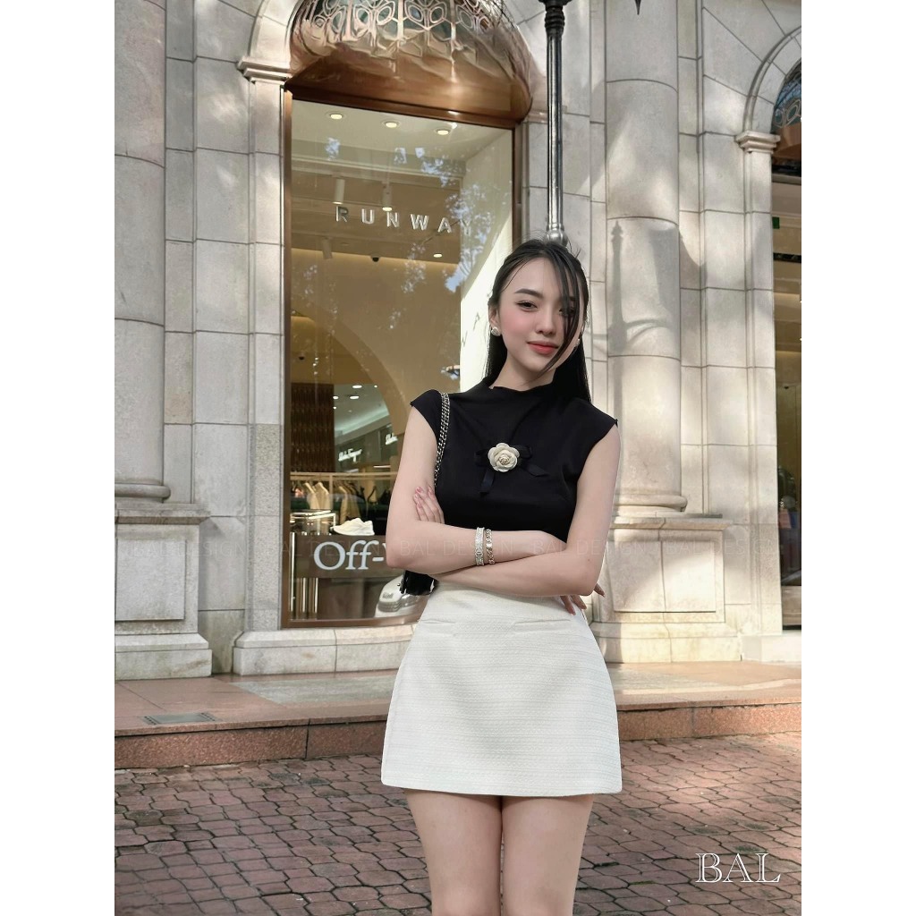 Set váy chữ A kèm áo tag hoa , set đồ đi chơi