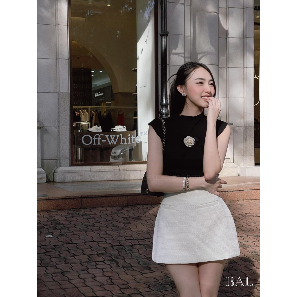 Set váy chữ A kèm áo tag hoa , set đồ đi chơi