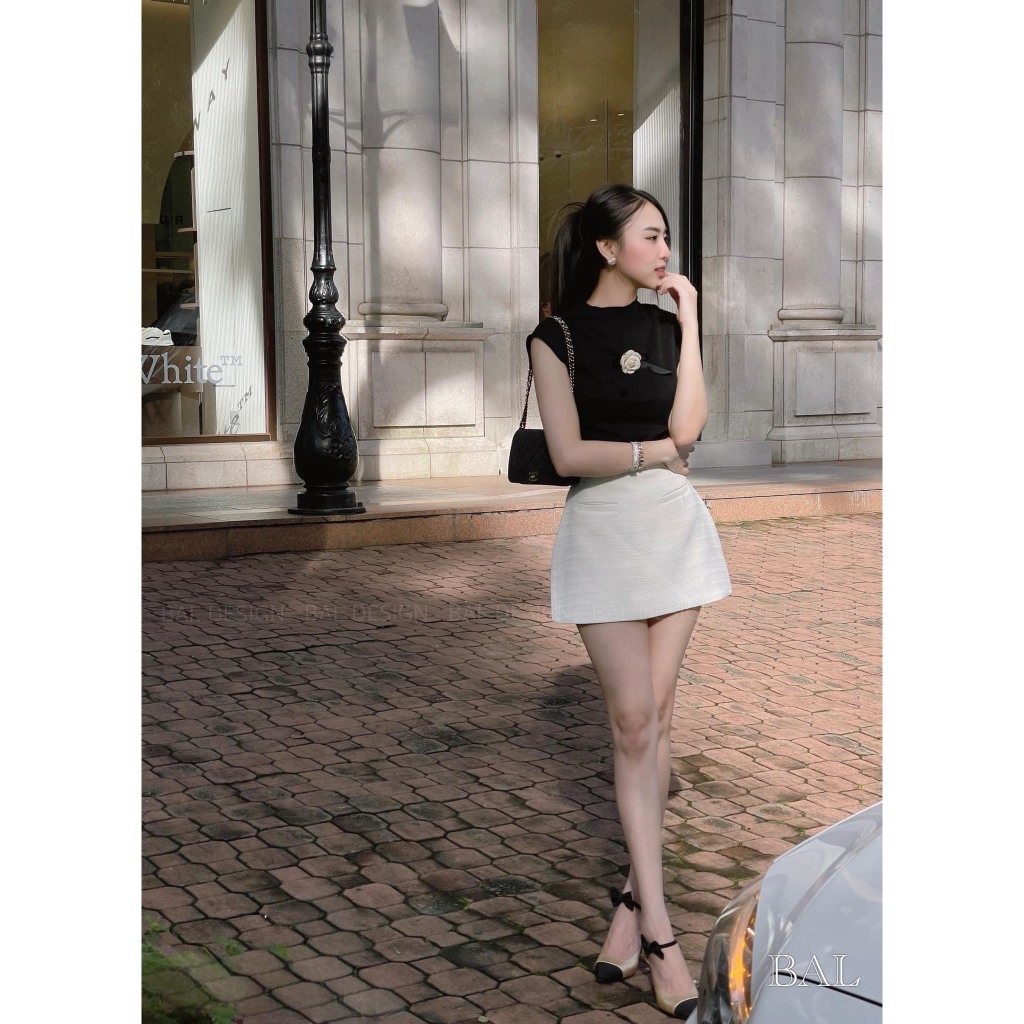 Set váy chữ A kèm áo tag hoa , set đồ đi chơi