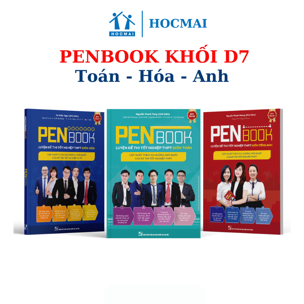 [Mua 2 tặng 1] Combo sách KHỐI D7 PENBOOK - Luyện đề thi tốt nghiệp THPT, luyện thi Đại Học bản 2024 môn Toán, Hóa, Anh