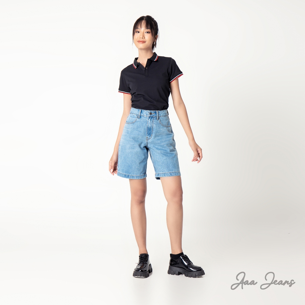 Quần short jean nữ lưng cao ngang gối Aaa Jeans Light Blue