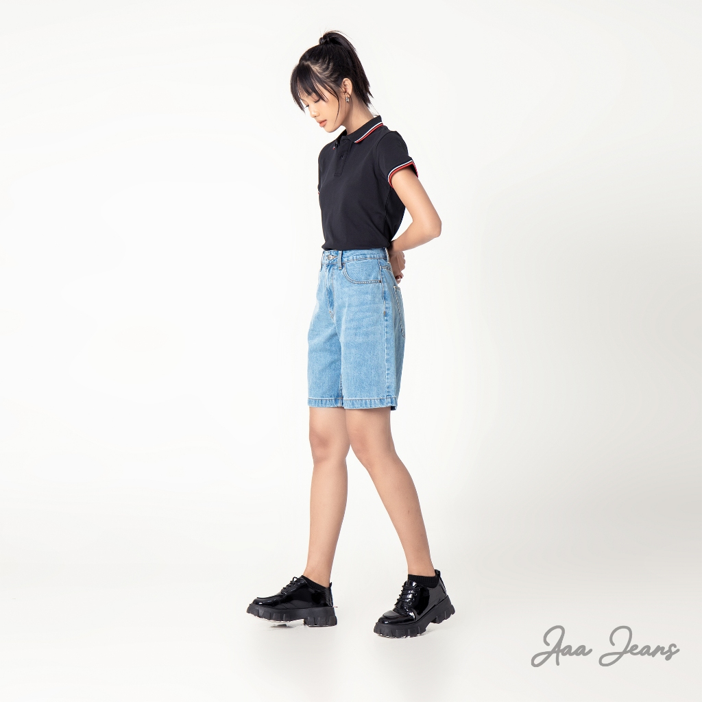 Quần short jean nữ lưng cao ngang gối Aaa Jeans Light Blue