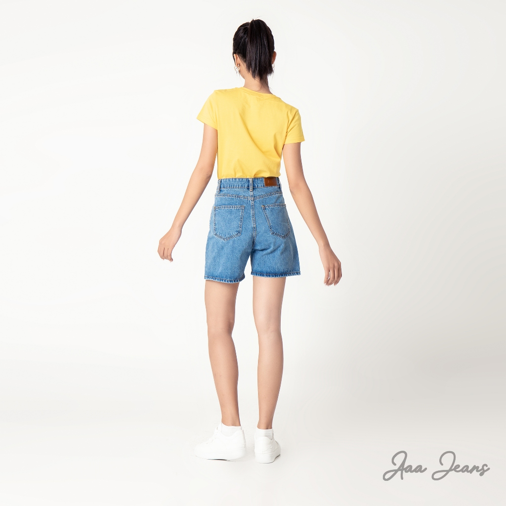 Quần short jean nữ ngắn lưng cao regular fit Aaa Jeans