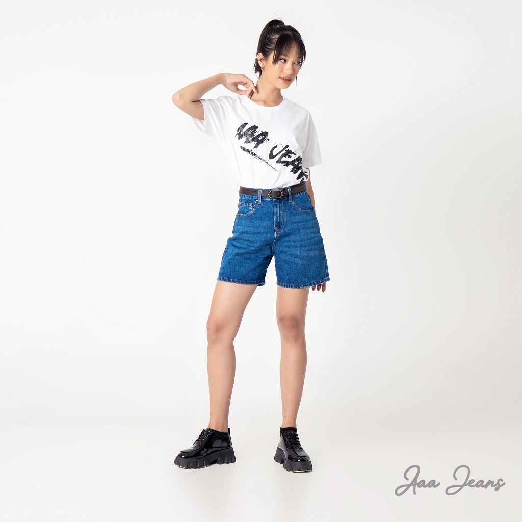 Quần short jean nữ ngắn lưng cao regular fit Aaa Jeans