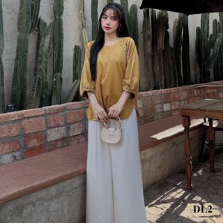 Quần dài phối áo Lam đi chùa lụa LATIN size 1(50-70kg) 2(70-90kg) QL1