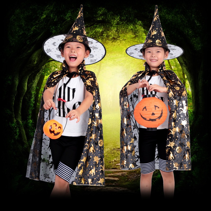 Set Đồ Hóa Trang Phù Thủy 2 Món Gồm Áo Choàng + Mũ Hóa Trang Halloween Cho Bé