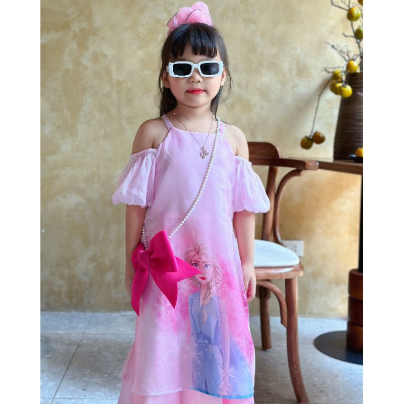 ÁO DÀI ELSA Đầm Tết  cao cấp haivanco voan tơ cho bé từ 10 đến 40 kg mềm mại và thoáng mát đi chơi đi tiệc