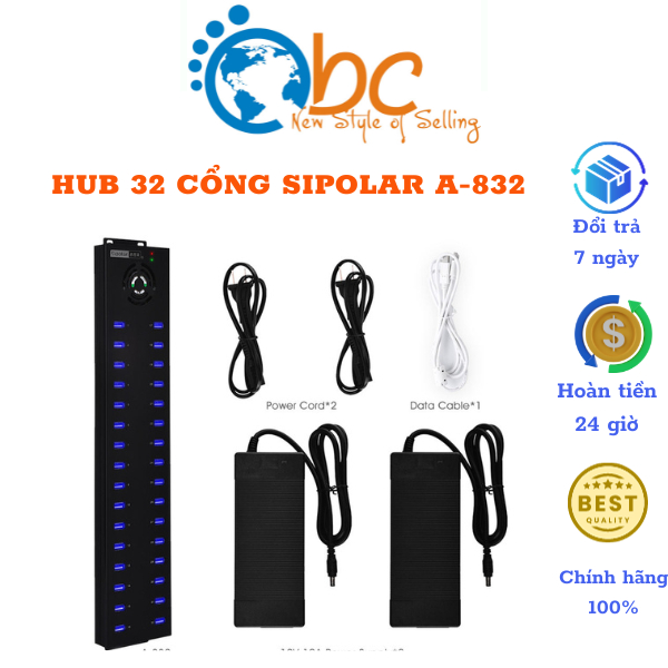 Hub 32 Port Sipolar A-832 - Làm phone farm, sạc điện thoại, 4G proxy