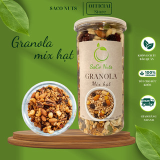 Granola, granola siêu hạt gồm yến mạch, macca, hạt điều, nho khô, hạt bí 500gr - SACO NUTS