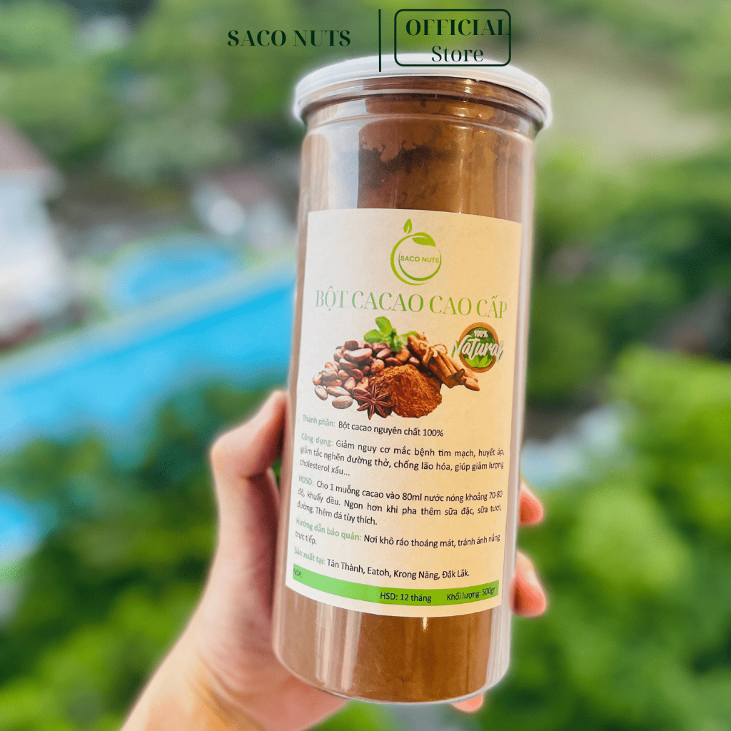 Bột cacao, cacao nguyên chất 100% organic Đăk Lăk chuẩn vị 500gr - SACO NUTS