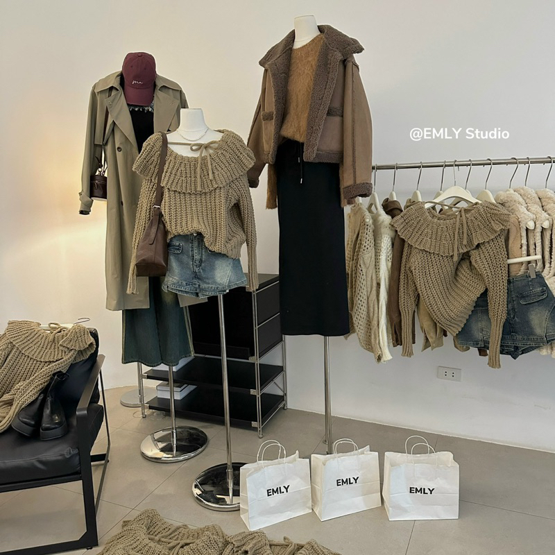 🇰🇷 EMLY STUDIO 🇰🇷 Áo len buộc nơ oversized