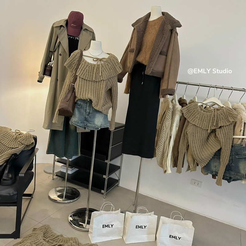 🇰🇷 EMLY STUDIO 🇰🇷 Áo len buộc nơ oversized