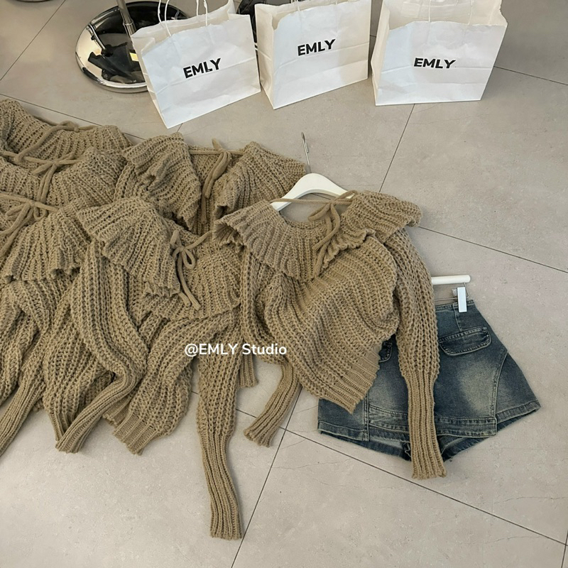 🇰🇷 EMLY STUDIO 🇰🇷 Áo len buộc nơ oversized