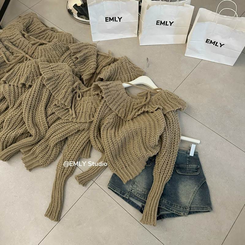 🇰🇷 EMLY STUDIO 🇰🇷 Áo len buộc nơ oversized
