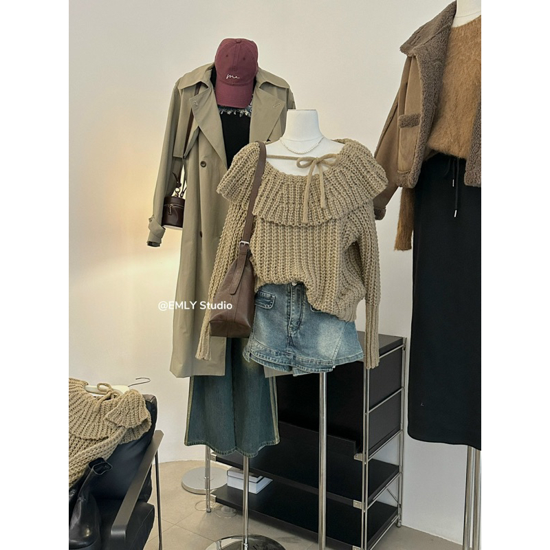 🇰🇷 EMLY STUDIO 🇰🇷 Áo len buộc nơ oversized