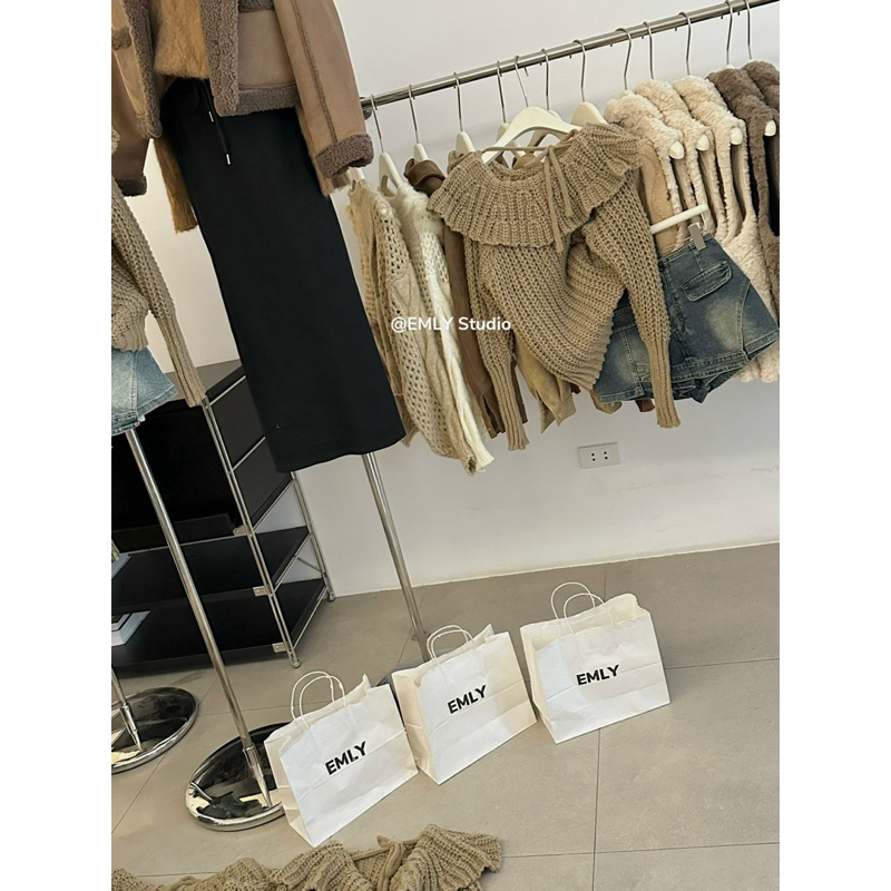 🇰🇷 EMLY STUDIO 🇰🇷 Áo len buộc nơ oversized