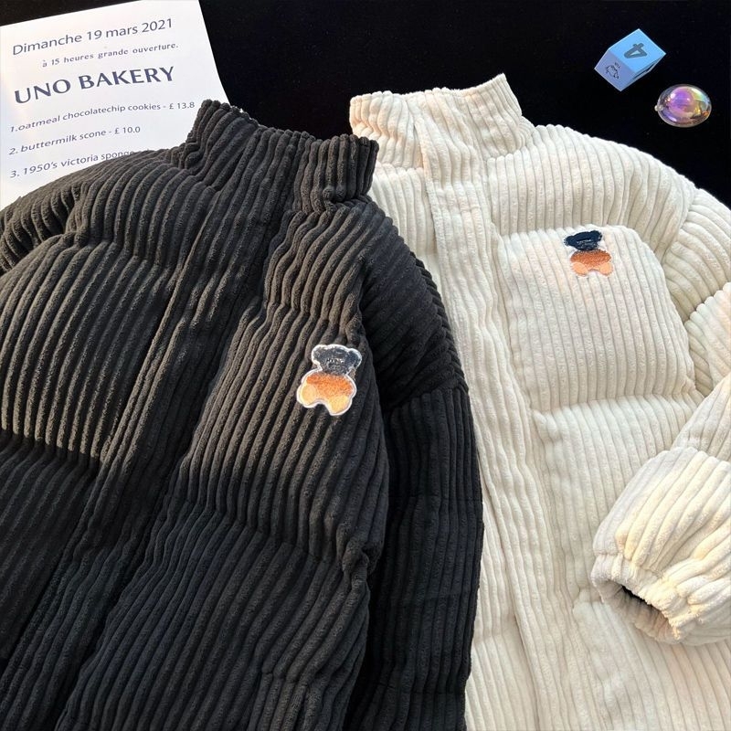 Áo khoác nhung tăm lót lông, hoạ tiết gấu, siêu ấm