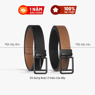 Thắt lưng da thật đầu xoay lagom - dây 2 màu taiga nâu - đen