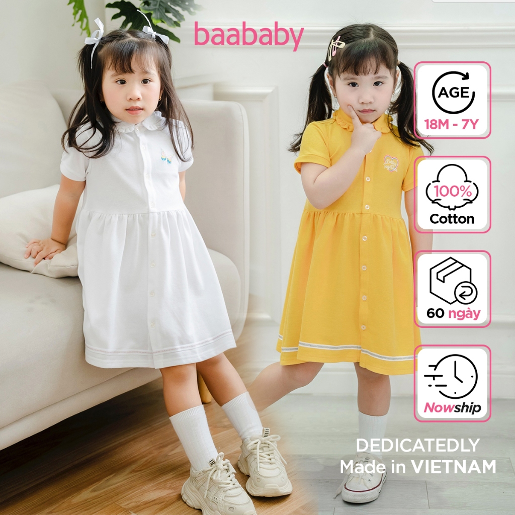 Đầm bé gái cotton thêu họa tiết, váy polo cho bé gái từ 1 tuổi - 7 tuổi Baa Baby - GT-AD04N-04