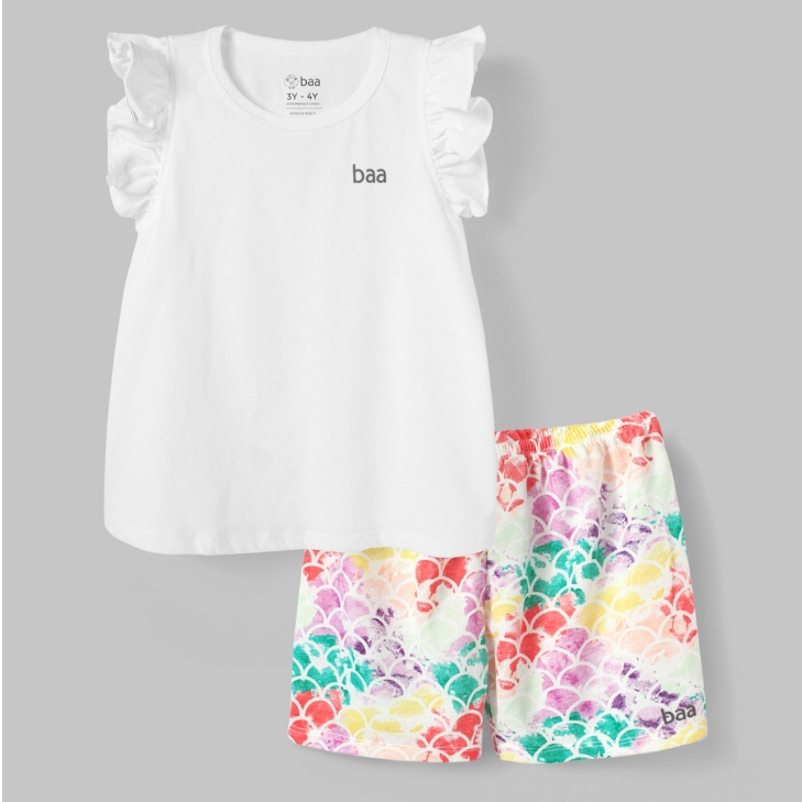 Đồ bộ bé gái, set đồ bé gái tay cánh tiên thun cotton in họa tiết cho bé từ 1 tuổi - 7 tuổi - Baa Baby