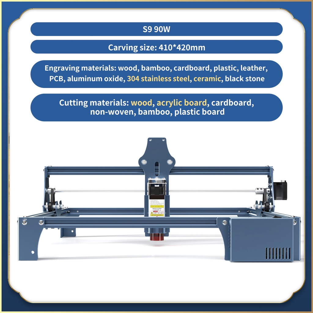 Máy khắc laser 410*420mm, máy khắc laser kim loại SCULPFUN S9 90W - Lấy nét laser siêu mịn 0.06mm - Bảo hành năm năm