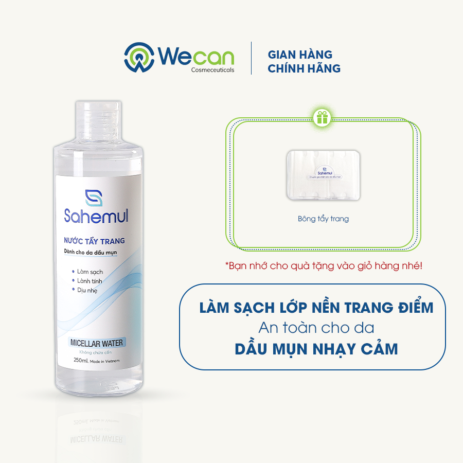 Nước Tẩy Trang Sahemul Micellar Water Lành Tính, An Toàn Dành Cho Da Dầu Mụn 250ml