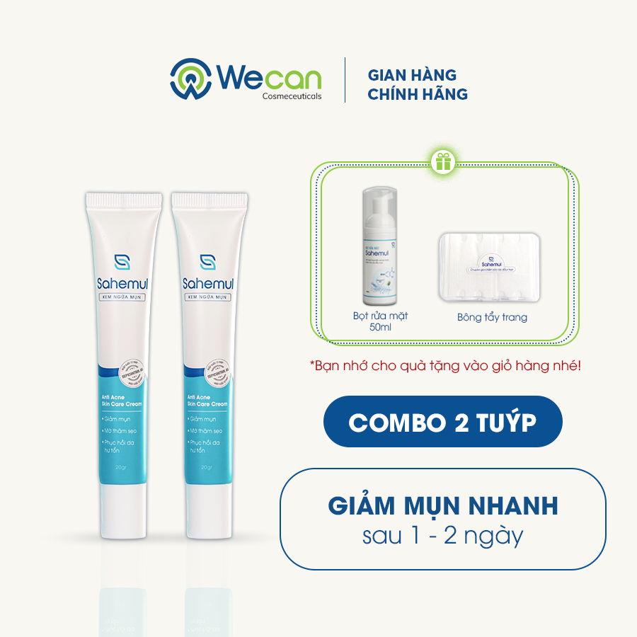 Combo 2 Tuýp Kem Ngừa Mụn Sahemul Dùng Cho Mụn Viêm, Mụn Bọc, Mụn Mủ, Mụn Trứng Cá Và Thâm Mụn 20gr