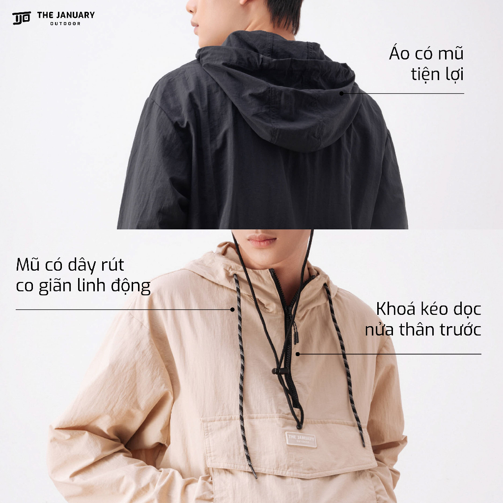Áo hoodie nam nữ TJO dáng oversized fit thoải mái chất dù kháng nước nhẹ bo chun tay 4 màu HOODED WOVEN ANORAK TJOH17