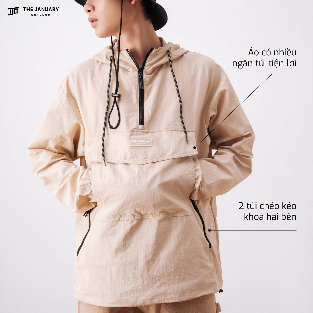Áo hoodie nam nữ TJO dáng oversized fit thoải mái chất dù kháng nước nhẹ bo chun tay 4 màu HOODED WOVEN ANORAK TJOH17