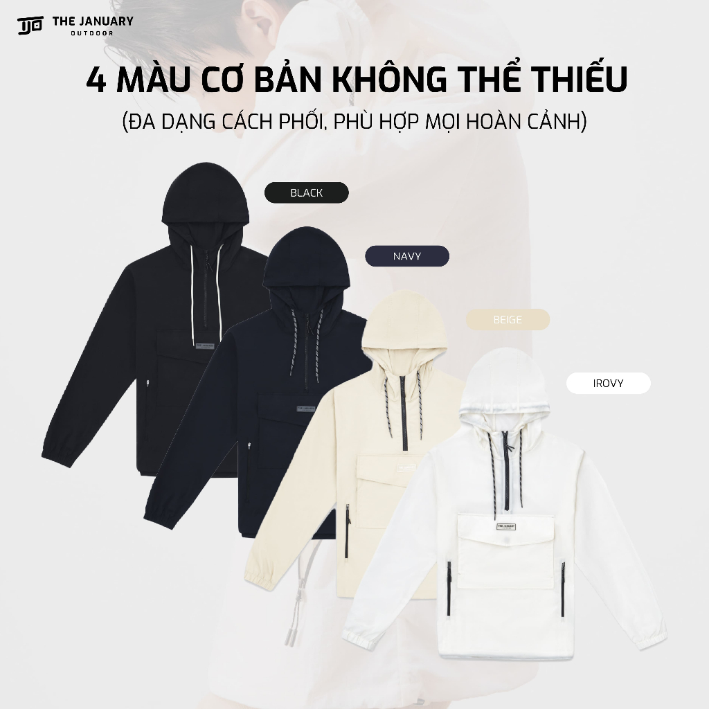 Áo hoodie nam nữ TJO dáng oversized fit thoải mái chất dù kháng nước nhẹ bo chun tay 4 màu HOODED WOVEN ANORAK TJOH17