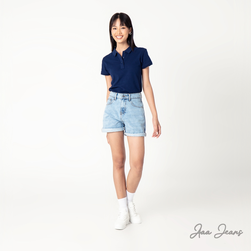 Quần short jean nữ lưng cao regular fit Aaa Jeans Silver Blue