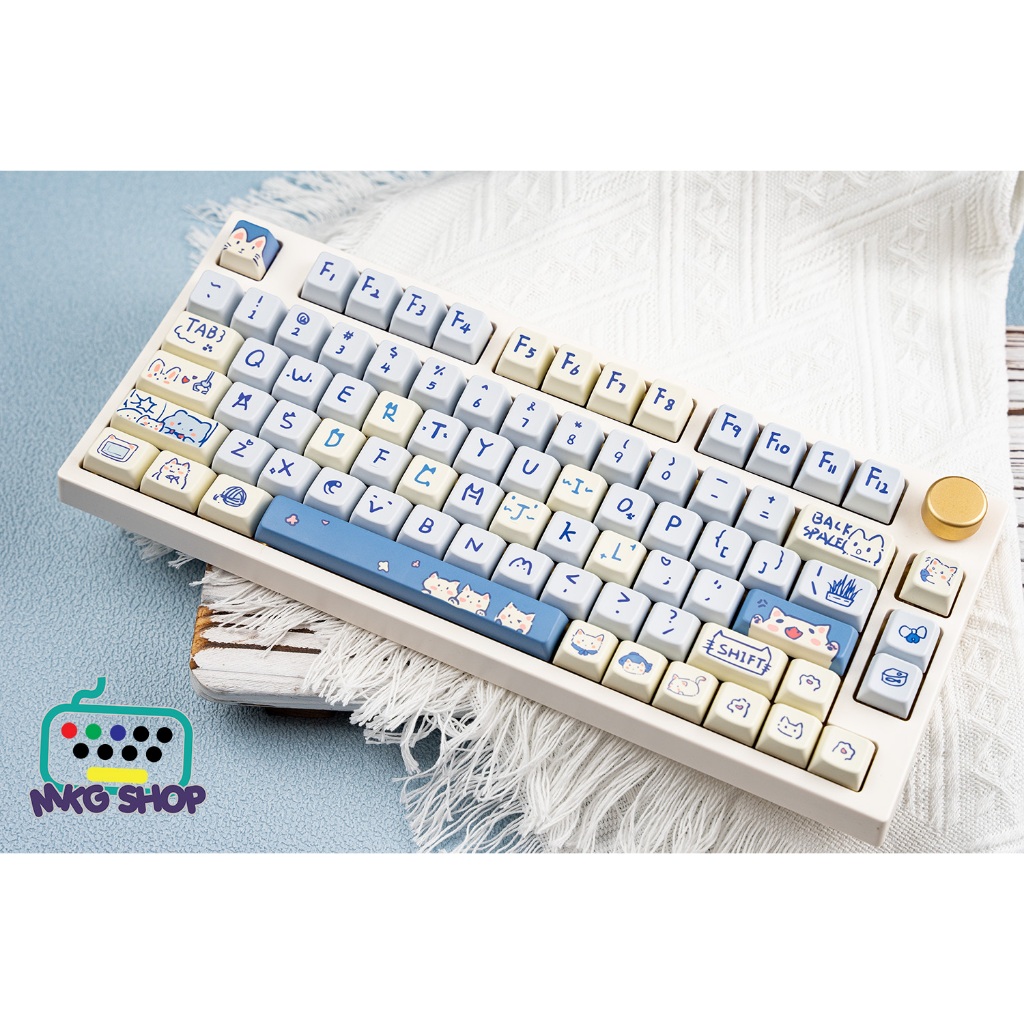 Keycap MDA Blue Cat, nhựa PBT dyesub, 147 nút bàn phím cơ cực đẹp
